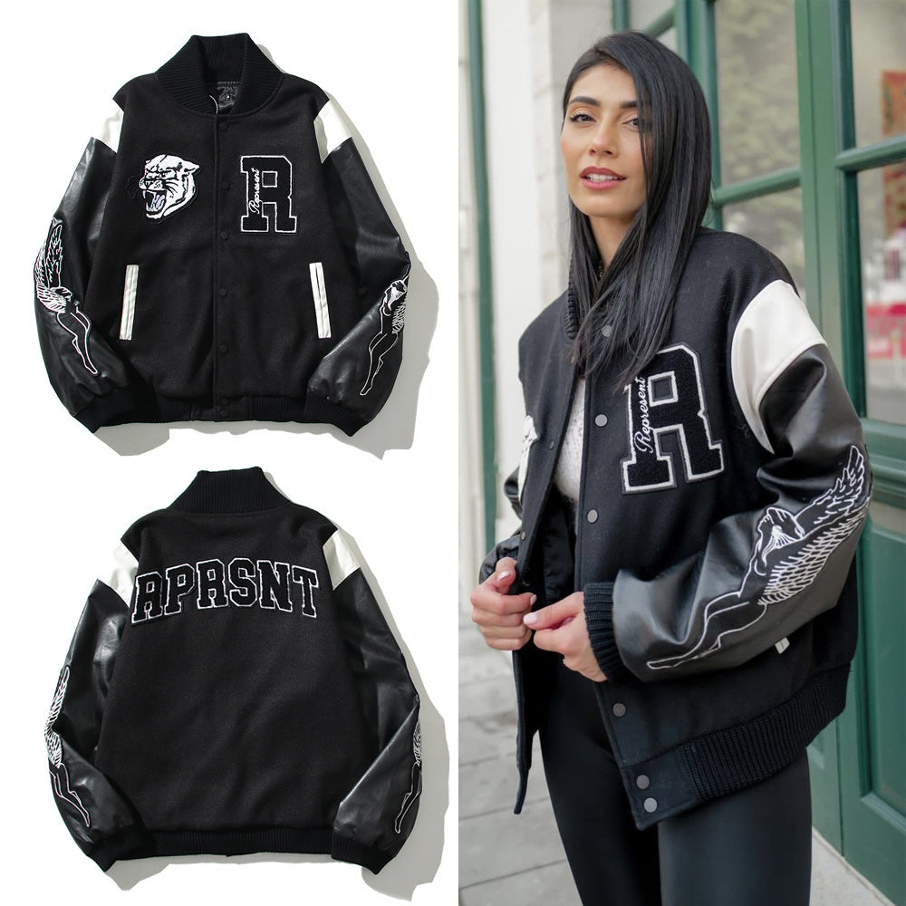 APRSNT Bulldog Varsity Jacket – Black & White Streetwear Letterman