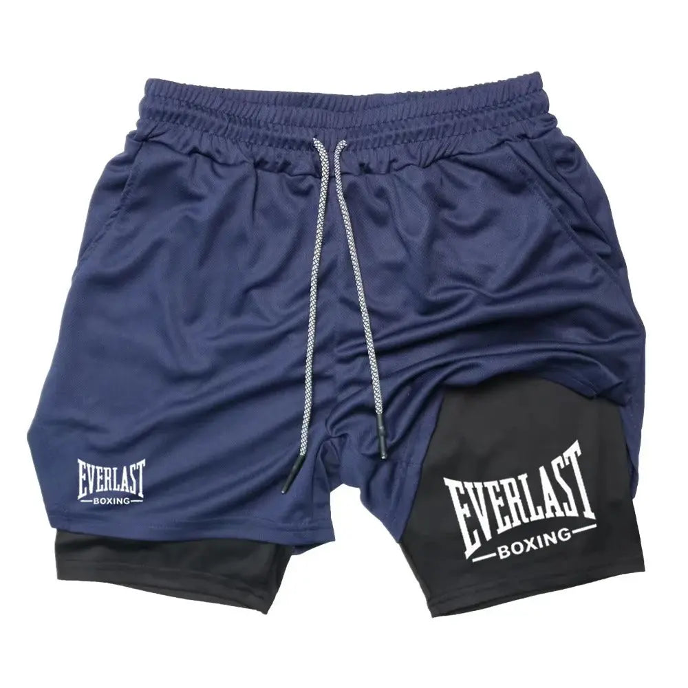 Men’s Compression Gym Shorts – EVERLAST Printed Double-Layer Quick-Dry Fitness Pants Zoe Fitness