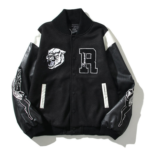 APRSNT Bulldog Varsity Jacket – Black & White Streetwear Letterman