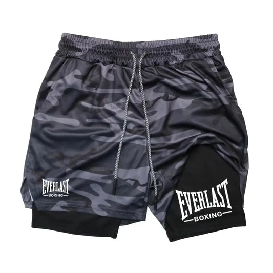 Men’s Compression Gym Shorts – EVERLAST Printed Double-Layer Quick-Dry Fitness Pants Zoe Fitness